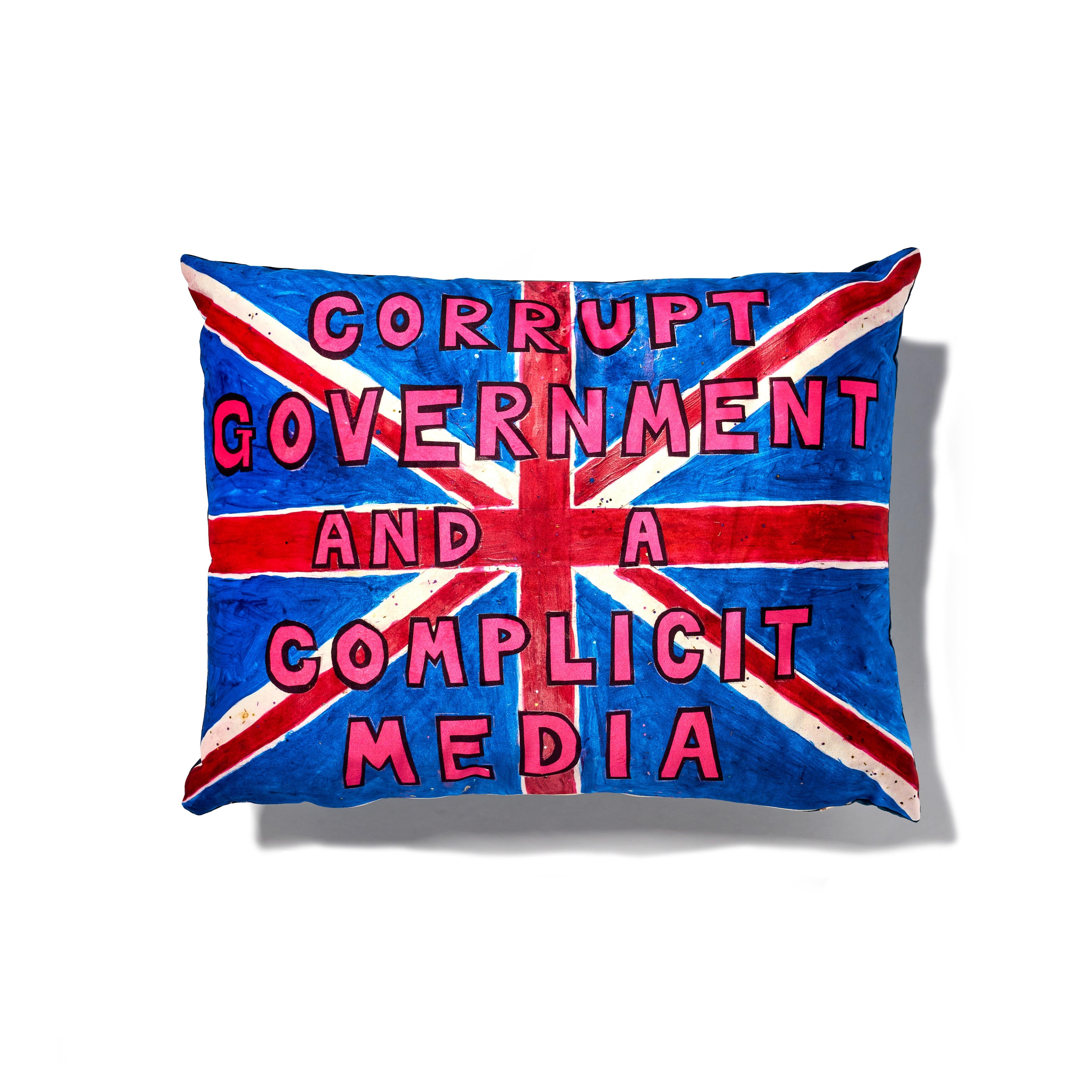 David Hoyle Union Jack Cushion - 'Corrupt Government'