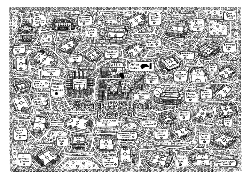 Dave Draws - Greater Manchester Football Postcard