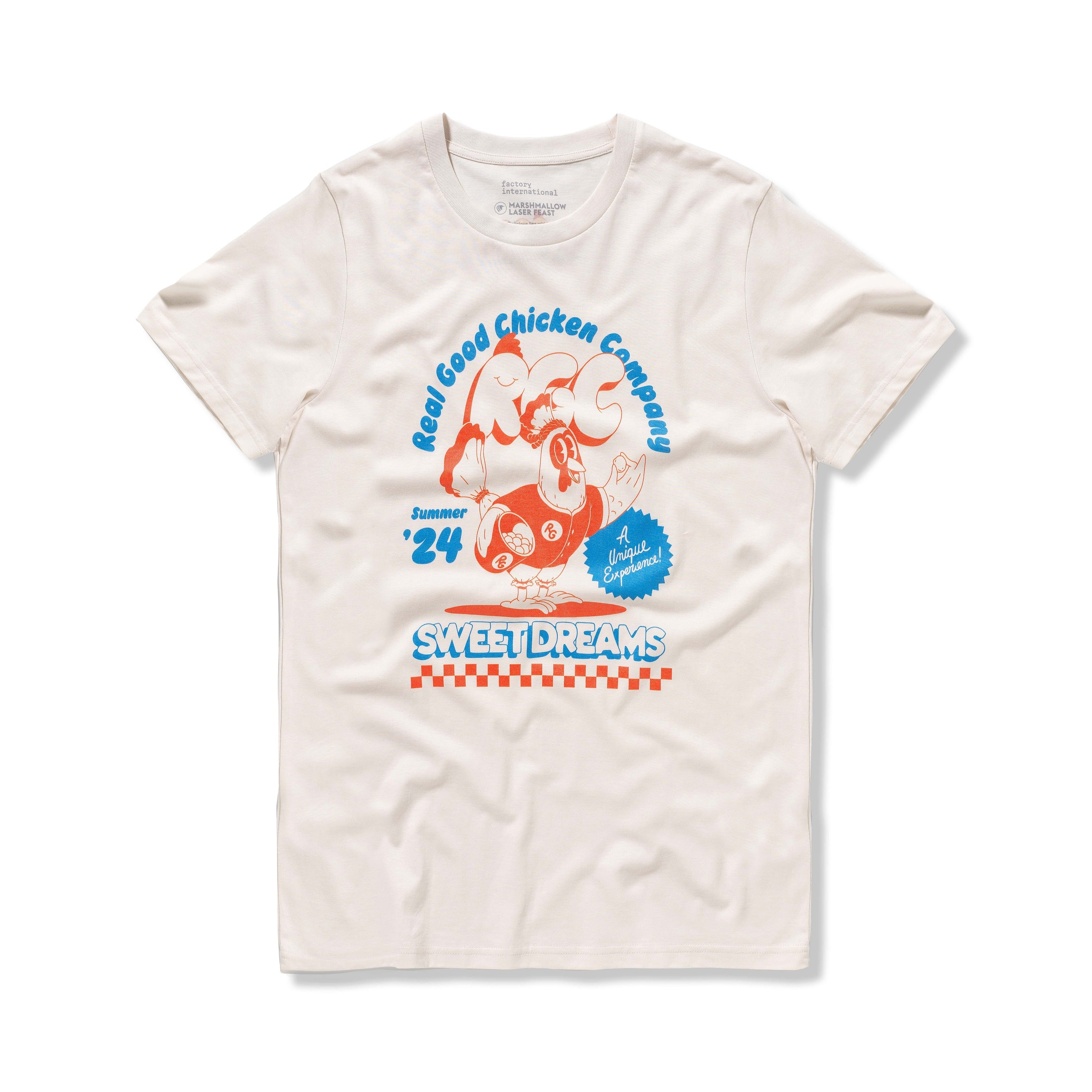 Sweet Dreams Real Good Chicken T-Shirt, Blue & Red Print